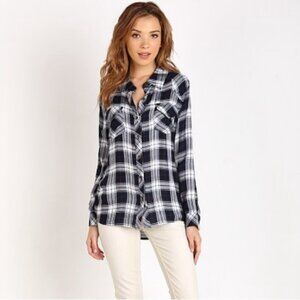 Ash and Ember Women's Button Down Front Shirt Flannel Plaid Black Long sleeves